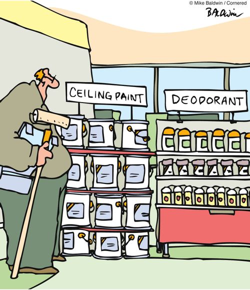 Ceiling Paint stacked next to Deodorant