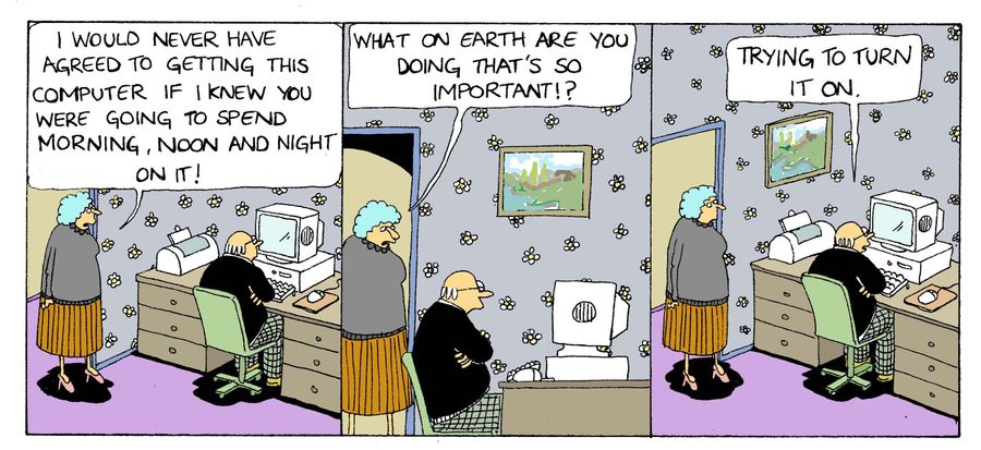 Trying to switch on the computer.