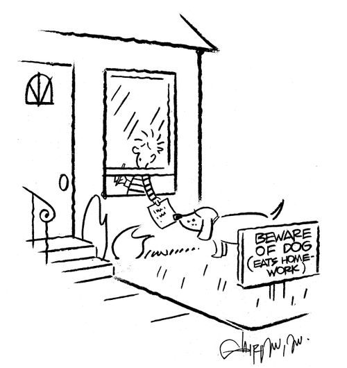 'BEWARE OF DOG (eats homework)'
