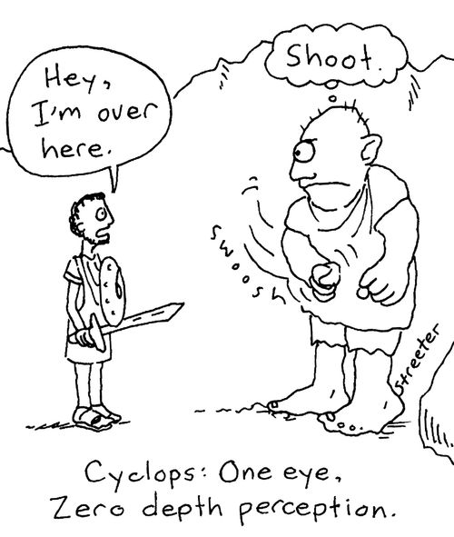 Cyclops: One eye, zero depth perception.