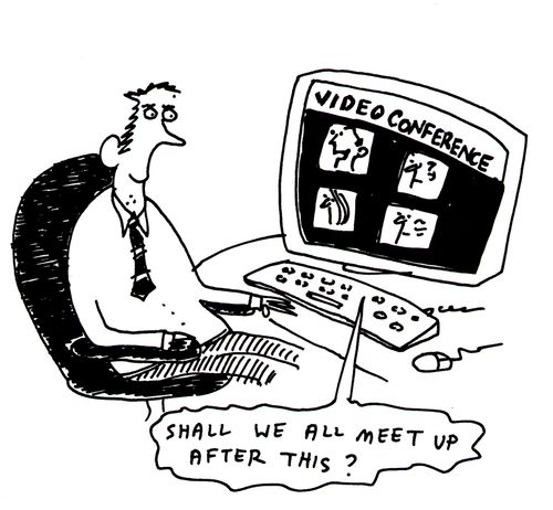 Man video conferencing - "Shall we all meet up after this?"