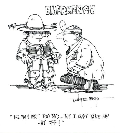 'The pain isn't too bad...but I can't take my hat off!'