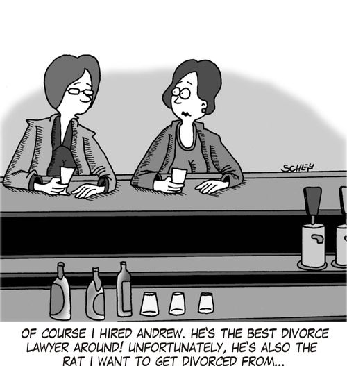 'Of course I hired Andrew. He's the best divorce lawyer around! Unfortunately, he's also the rat I want to get divorced from...'