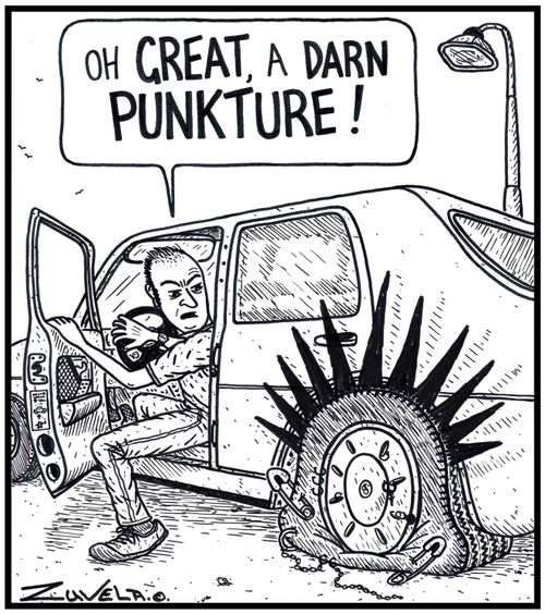 'Oh GREAT, a DARN PUNKTURE!' 