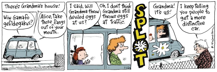 'Oh, I don't think grandma still throws eggs at traffic.'