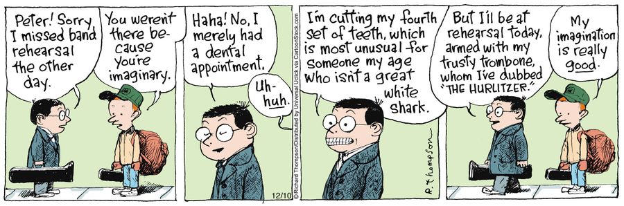 'Peter! Sorry I missed band rehearsal the other day.'