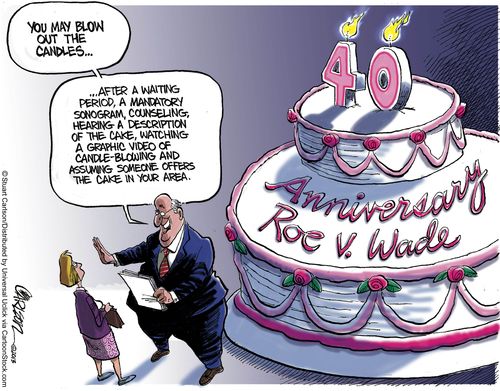 'You many blow out the candles...after a waiting period, a mandatory sonogram, counseling, hearing a description of the cake, watching a graphic video of candle-blowing...'