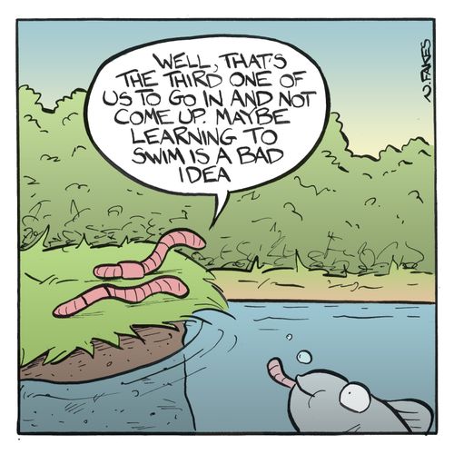 'Well, that's the third one of us to go in and not come up. Maybe learning to swim is a bad idea.'