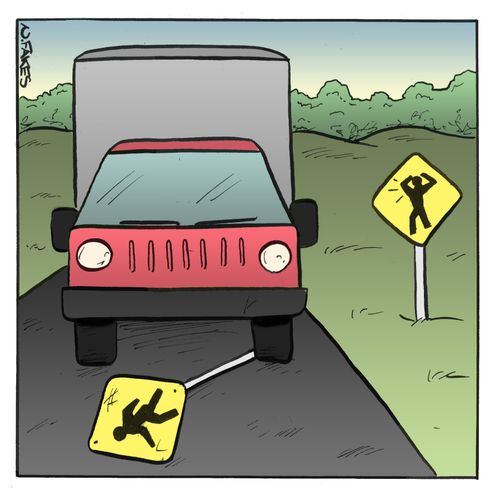 Pedestrian sign accident.