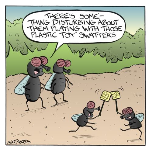 'There's something disturbing about them playing with those plastic toy swatters.'