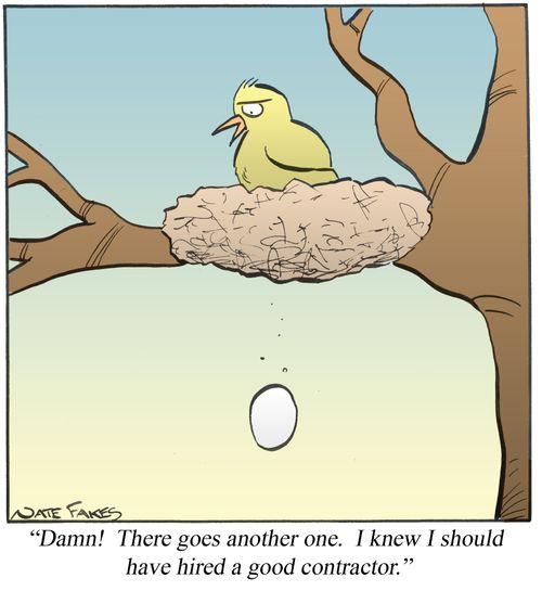 'Damn! There goes another one. I knew I should have hired a good contractor.'