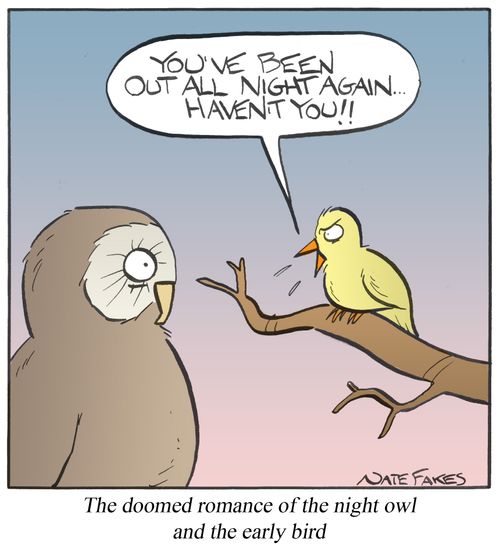 The doomed romance of the night owl and the early bird.