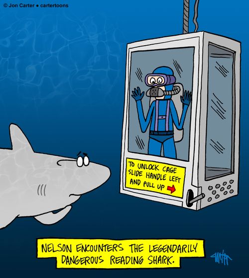 Nelson encounters the legendarily dangerous reading shark.