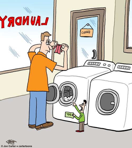 Small man offers to buy other man's shrunken clothes.
