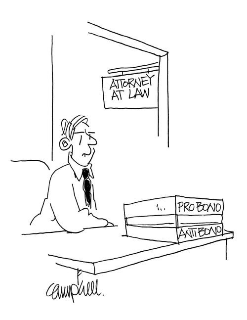 Lawyer's in and out boxes say pro bono & anti bono.