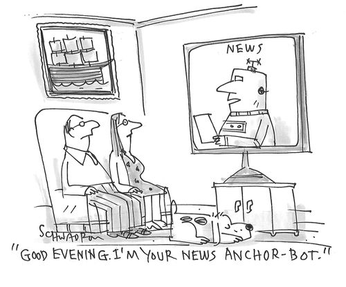 "Good evening. I'm your news anchor-bot."