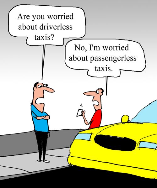 "Are you worried about driverless taxis?" 