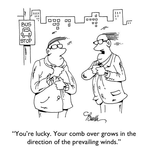 "You're lucky. Your comb over grows in the direction of the prevailing winds."