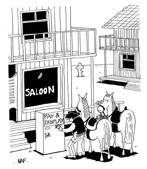 'Pay and display' parking outside a saloon.