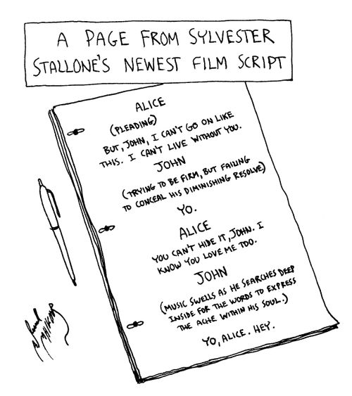 'A page from Sylvester Stallone's newest film script.'