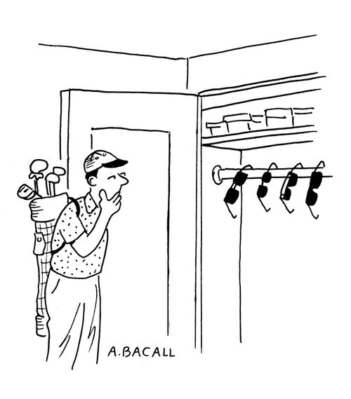 Golfer trying to choose which pair of sunglasses to wear.