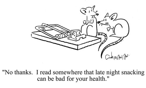 'No thanks.  I read somewhere that late night snacking can be bad for your health.'