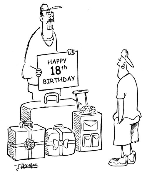 Father gives son luggage for his 18th birthday.