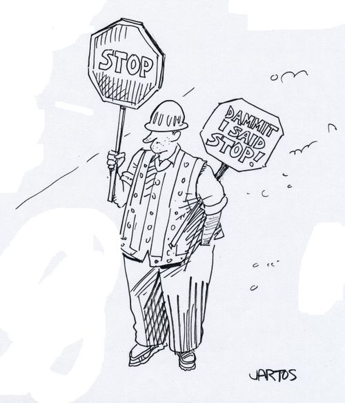 Man with Stop Signs.