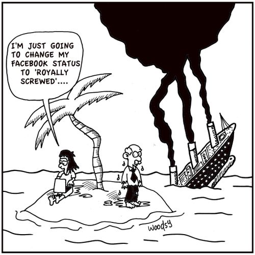 Lady on Desert Island updating her Facebook status.