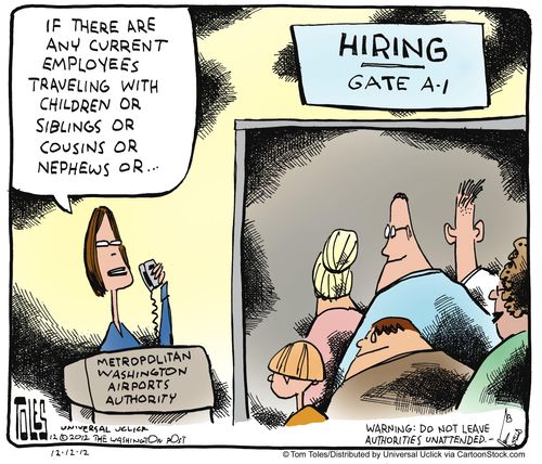 'If there are any current employees traveling with children or siblings or cousins or nephews or...'