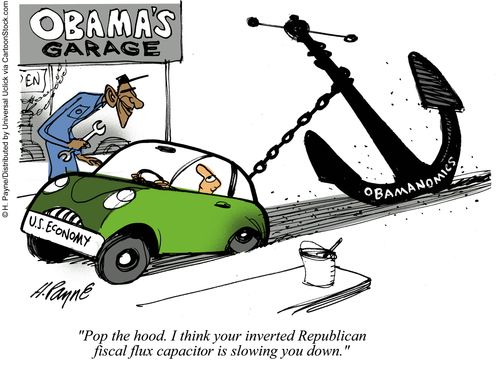 'Pop the hood. I think your inverted Republican fiscal flux capacitor is slowing you down.'