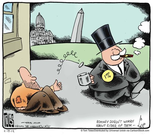 Beggar tosses money to the 1%.