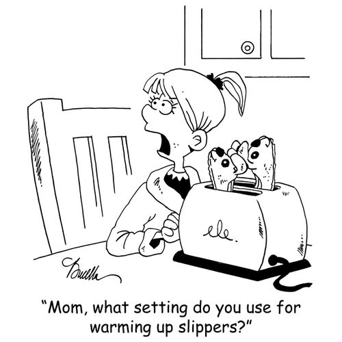 'Mom, what setting do you use for warming up slippers?'