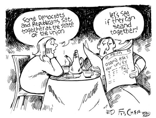 'Some democrats and Republicans sat together at the state of the union.'