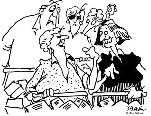 People laughing in the supermarket.