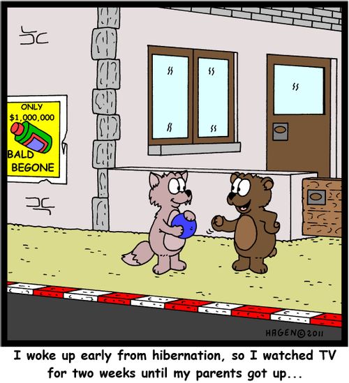 'I woke up early from hibernation, so I watched TV for two weeks until my parents got up...'