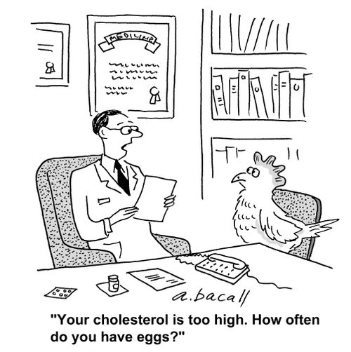 Your cholesterol is too high. How often do you have eggs?