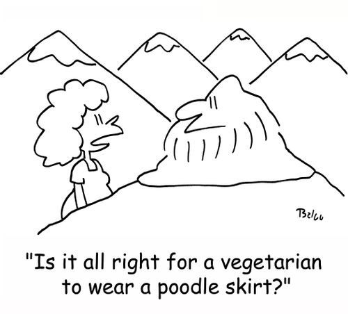 'Is it all right for a vegetarian to wear a poodle skirt?'