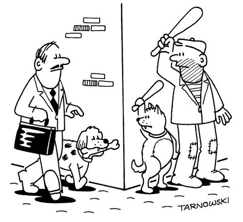 Man-and-dog mugging team.