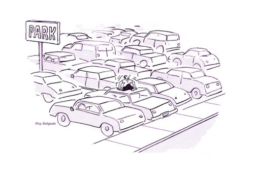 Stuck in the car park.