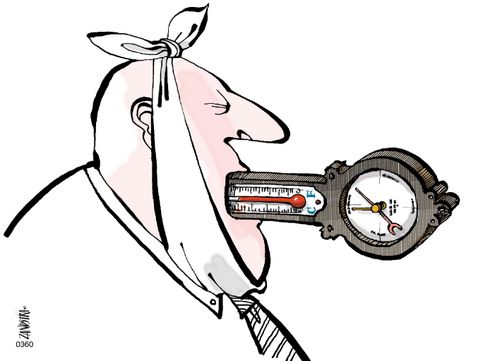 Man with a barometer in his mouth.