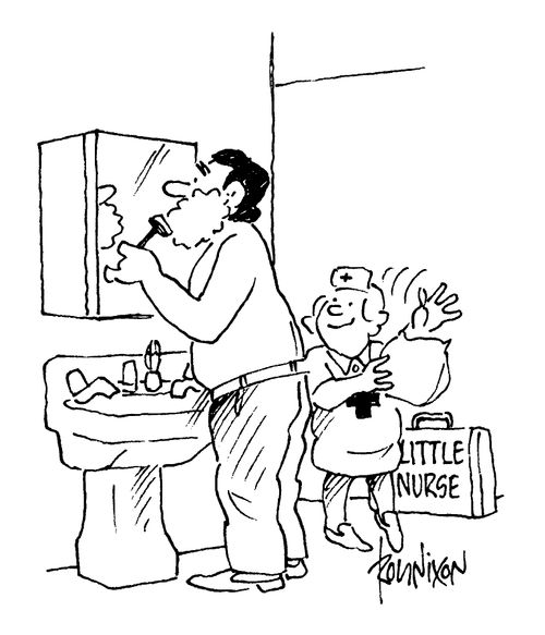 'Little Nurse' daughter trying to distract Daddy so he cuts himself shaving