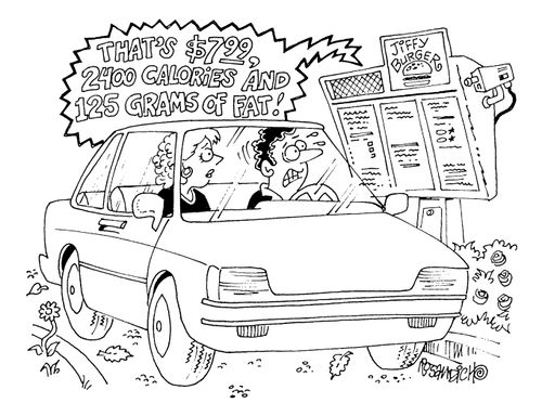 Drive In - "That's $7.99, 2400 calories and 125 grams of fat."