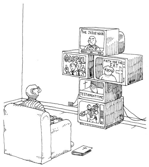 Religious man watching religious TV