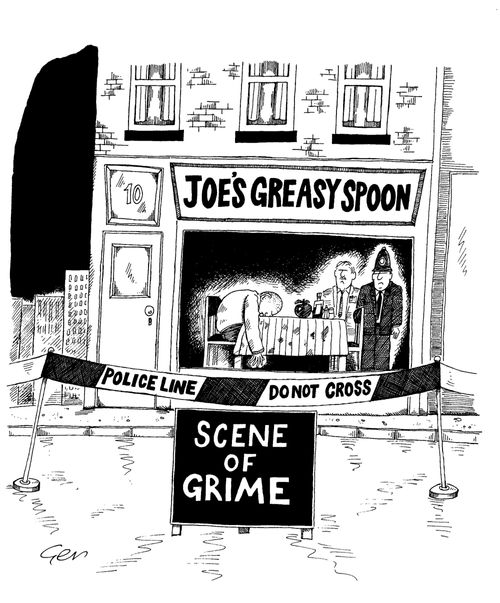 Scene of Grime murder in greasy spoon cafe.