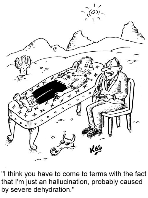 'I think you have to come to terms with the fact that I'm just an hallucination, probably caused by severe dehydration.'