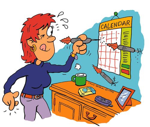 Woman throwing darts at her calender