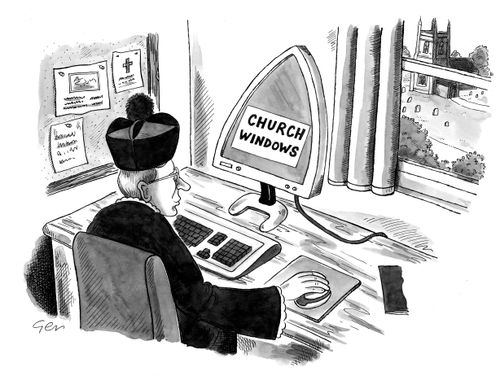 Church window shaped computer monitor.,