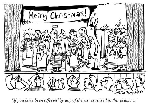 School nativity. Boy says: 'If you have been affected by any of the issues raised in this drama ...'