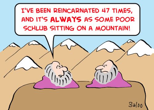 'I've been reincarnated 47 time, and it's ALWAYS as some poor schlub sitting on a mountain!'